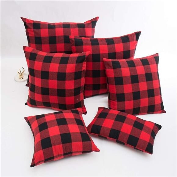 4TH Emotion Set of 2 Christmas Buffalo Check Plaid Throw Pillow Covers Cushion - Picture 6 of 7